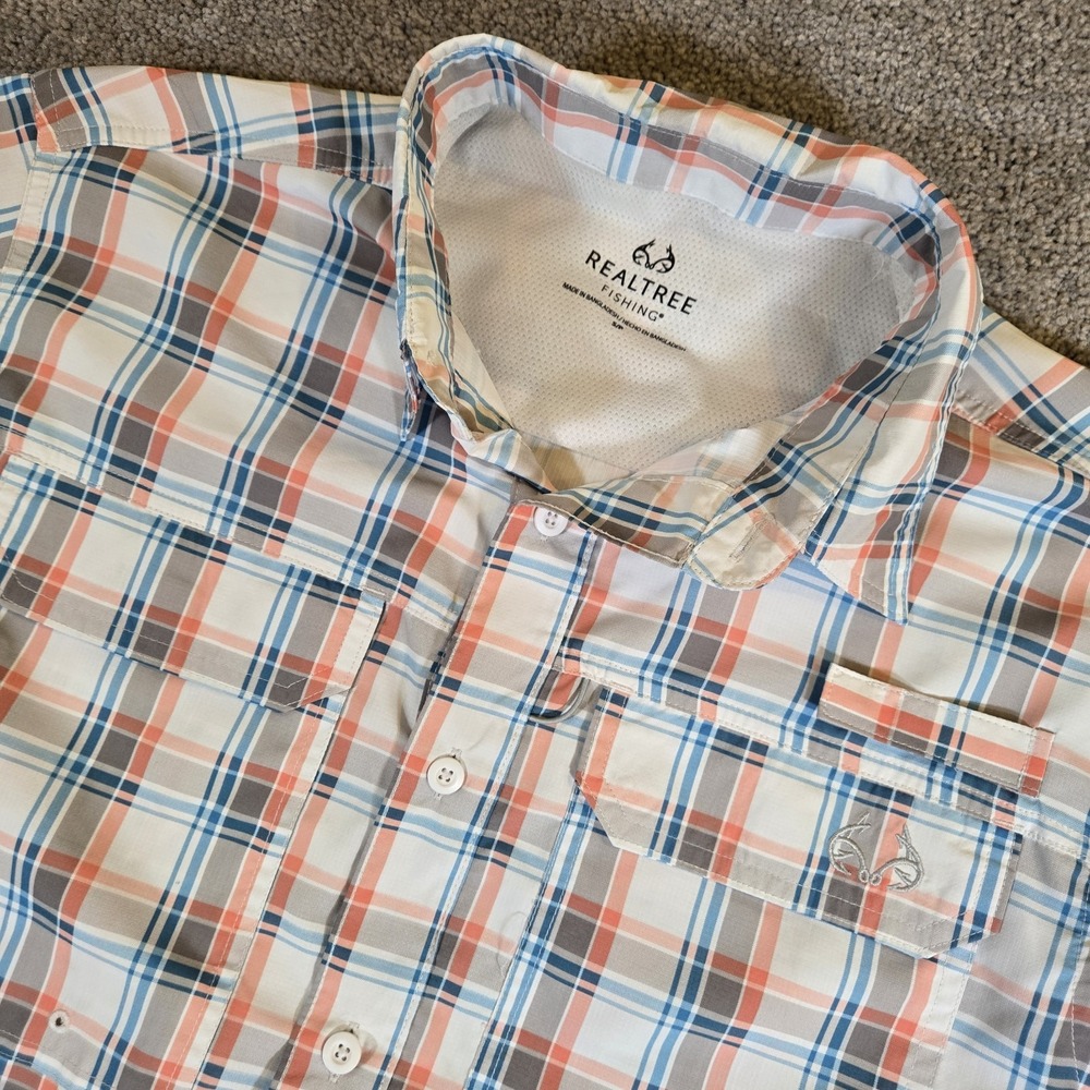 Realtree Mens Short Sleeve Fishing Guide Shirt Small Plaid
